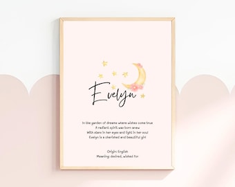 Evelyn, baby name meaning wall art, personalized nursery decor, name meaning poem, baby shower gift, custom name poetry, newborn keepsake
