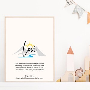 Levi, baby name meaning wall art, personalized nursery decor, name meaning poem, baby shower gift, custom name poetry, newborn keepsake