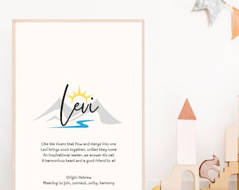 Levi, baby name meaning wall art, personalized nursery decor, name meaning poem, baby shower gift, custom name poetry, newborn keepsake