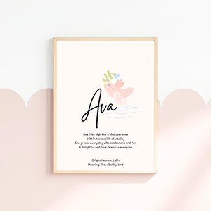 Ava, baby name meaning wall art, personalized nursery decor, name meaning poem, baby shower gift, custom name poetry, newborn keepsake