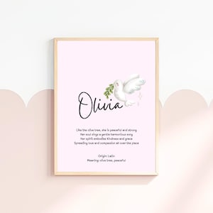 Custom Name Artwork Nursery Wall Decor Baby Girl Gift Digital Print Olivia Name Meaning Art Print Baby Shower Gift Personalized Nursery