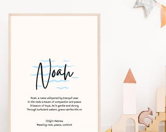 Noah, baby name meaning wall art, personalized nursery decor, name meaning poem, baby shower gift, custom name poetry, newborn keepsake