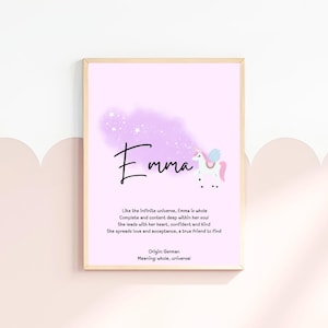 Emma, baby name meaning wall art, personalized nursery decor, name meaning poem, baby shower gift, custom name poetry, newborn keepsake