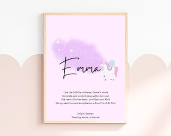 Emma, baby name meaning wall art, personalized nursery decor, name meaning poem, baby shower gift, custom name poetry, newborn keepsake