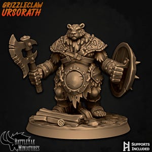 Grizzleclaw - Bear Warrior Miniature • Grimdark 32mm Resin Miniatures for Wargames & TTRPG | Battle Yak Miniatures