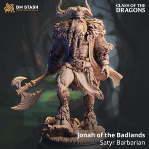 Satyr Barbar Miniatur | 3D Gedruckte Resin Fantasy Figur für DnD 5e, Pathfinder, TTRPG | 32 mm & 75 mm Skala | DM Versteck