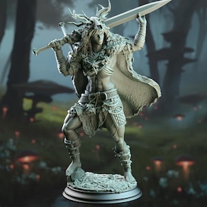 Goliath Fey Barbarian - Aram&#39;ra Miniature | 32mm & 75mm Resin for DnD, Pathfinder, Fantasy TTRPGs | DM Stash