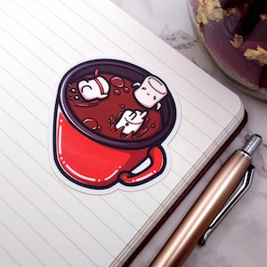 Marshmallows in Hot Cocoa Sticker | Kawaii Swimming Marshmallow Sticker | Cozy Winter Aesthetic Vinyl Sticker | 2.5&quot; Hot Chocolate Sticker