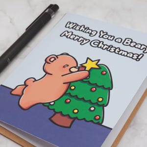Bear Christmas Tree Card, Xmas Bear Holiday Greeting Card, Merry Christmas Card, A2 Festive Card