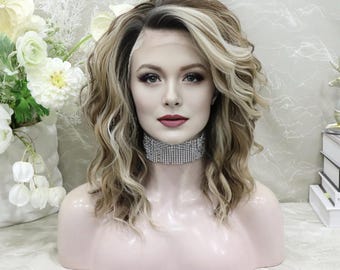 13*2 Lace Front Curly Wig Old Money Vibe Brown and Blonde Wig Synthetic Wig 16 Inches
