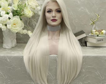 24 Inch Long Straight White Lace Front Wig - Etsy display picture 1