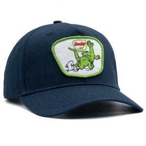 May include: Navy blue baseball cap featuring a patch with a green dinosaur character and the word "Sinclair". The dinosaur has a mustache and is holding up a sign. The patch is outlined in green and set against a white background.