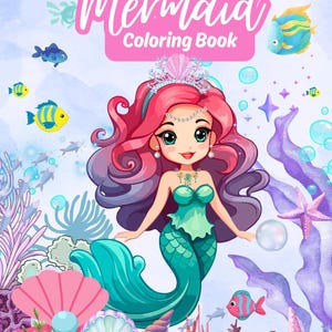 Mermaid Coloring Book - Kids Coloring Book, Easy to Color, Fun Kids Activity, Printable, Digital Download