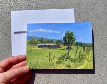 Chicken Shed with Cascade Mountains Notecard