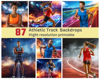 87 Cenários de pista de atletismo / pista de corrida / fundo de corrida / cenários de fumaça e luz / cenários digitais