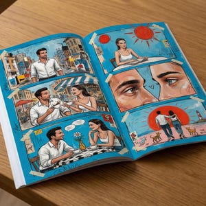 Custom Comic Storyboard Portrait | Personalized Couple Love Story |Comic Strip Urban Pop Art Graffiti Canvas|Unique Anniversary Gift Photo