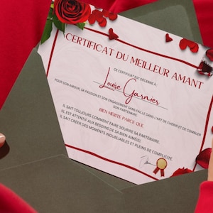 Saint valentin |Certificat du Meilleur Amant | Cadeau Original & Personnalisable pour Valentine, Idée Inoubliable pour Amoureux