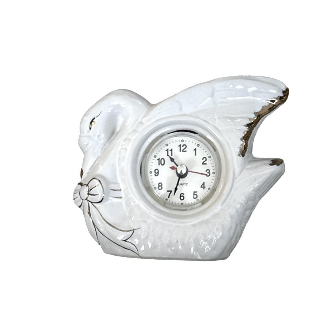 Vintage White Ceramic Swan Table Clock Coquette Twee Kawaii Victorian ...
