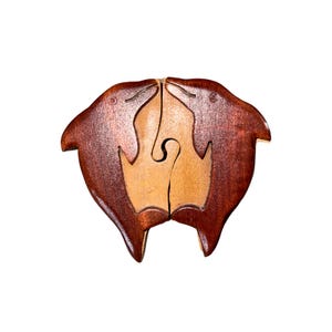 Caixa de joias vintage de madeira com quebra-cabeça de golfinhos e suporte para anéis