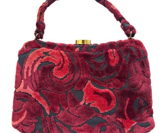 Vintage Rare 60s Red Carpet Bag Purse Boho Hippie Retro