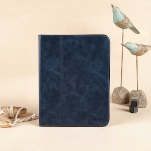 Blue Genuine Leather iPad Case for iPad Pro 11” 2024 Air 5 iPad 10th 10.9" 2022 iPad Pro 12.9'' 2021 Pro 11" iPad Mini 5 6 Case Gift For Him