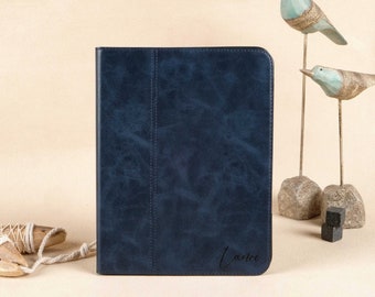 Blue Genuine Leather iPad Case for iPad Pro 11” M5 2025 Air 5 iPad 10th 10.9" 2022 iPad Pro 12.9'' Pro 11" iPad Mini 5 6 Case Gift For Him