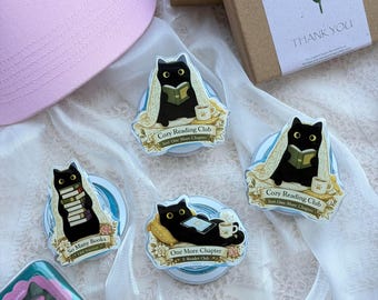 Cat MagSafe Phone Grip Stand, iPhone Magnetic Phone Holder, Book Lover Cat Phone Accessory, Cute Reader Gift for Her