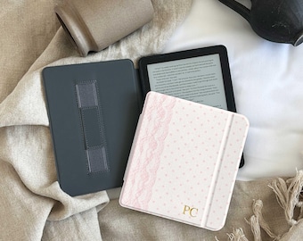 Lace Kindle Case, Personalized Kindle Paperwhite Cover, Pink Lace Polka Dot E-Reader Case, Book Lover Gift, Kobo Cover