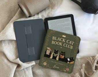 Personalized Black Cat Book Club Kindle Case, Cat Lover Gift, Reader Gift, Custom Kindle Cover, BookTok Reader Accessory