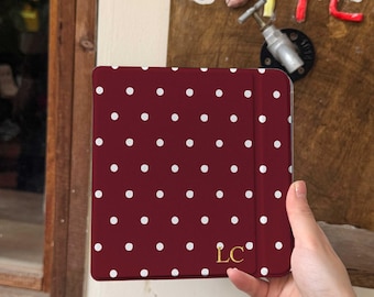 Personalized Kobo Case, Burgundy Polka Dot Kobo Libra Cover, Custom Initials Ereader Case, Gift for Her, Cute Reading Accessory