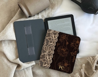 Dark Floral Lace Kindle Case, Personalized Gothic Botanical Cover, Paperwhite 12th 11th, Colorsoft, Dark Academia Gift