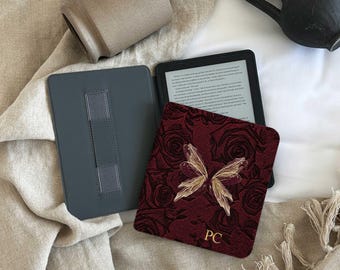 Dark Red Butterfly Kindle Case, Vintage Floral Ereader Cover, Gothic Book Lover Gift, Kindle Paperwhite Case