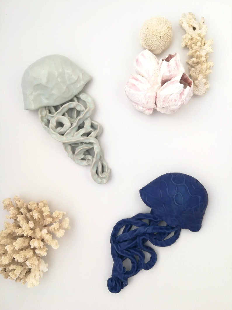 Ceramic Wall Sculpture White Water Textured Jellyfish Etsy