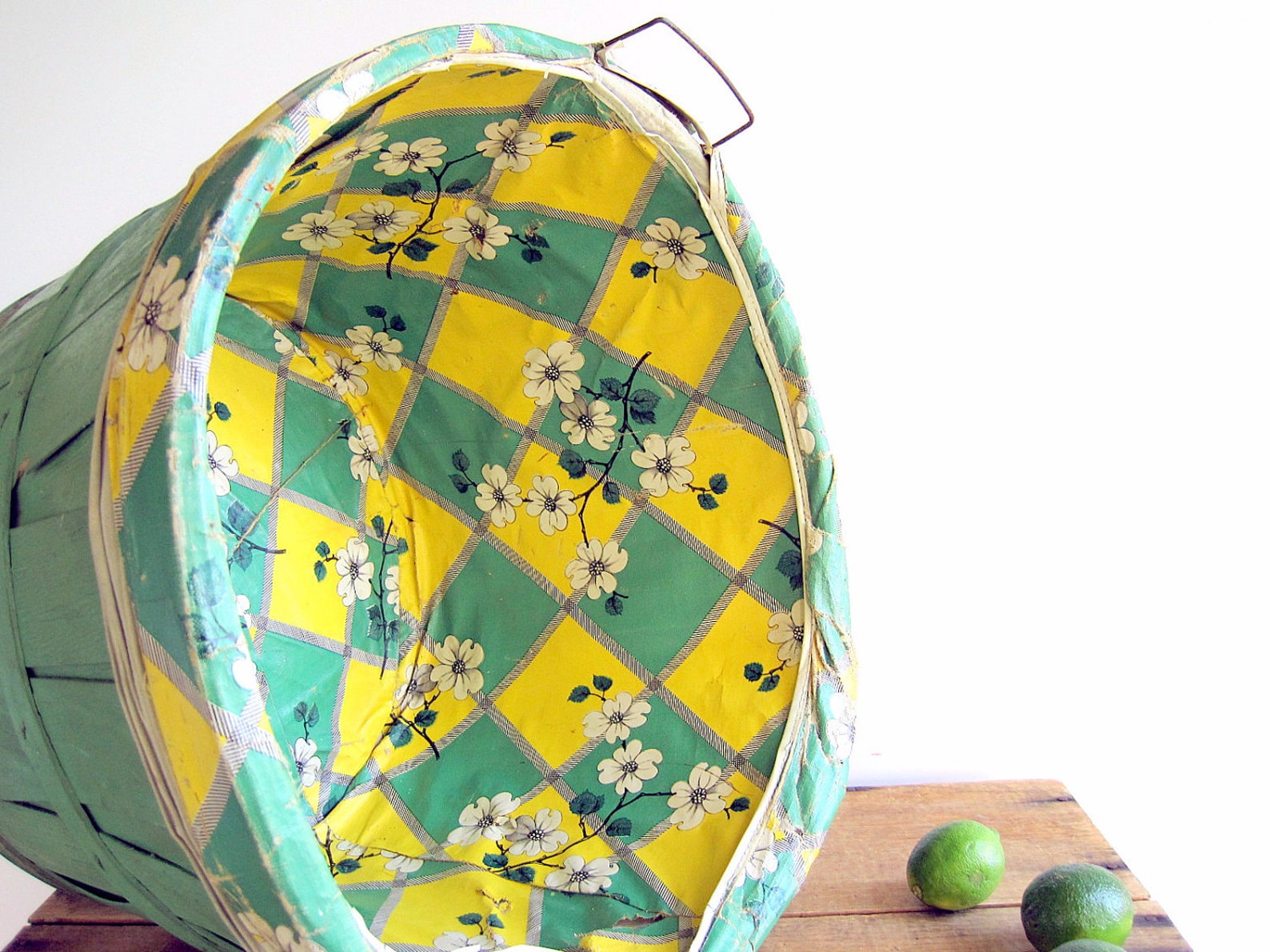 Vintage Bushel Basket Floral Liner / Farmhouse Storage / Etsy