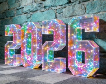 3D Iridescent Marquee Letters, Light Up Number Sign, Party Decor, Letters 0-9 - 4ft/3ft LED Light Up Digits for Birthdays, Weddings Party