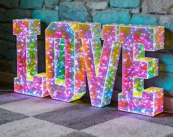 Custom LOVE Marquee Letters - 3D Light Up Wall Decor - Iridescent Diamond Glow Letters - Wedding Anniversary Gift - LED Light Up Home Decor