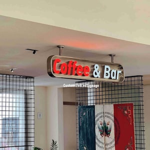 Letrero de luz LED rectangular para cafetería al aire libre con logotipo personalizado - Letrero de escaparate para restaurantes y comercios