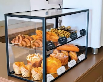 Vitrine de comptoir en acrylique anti-poussière pour boulangerie, armoire à pain et pâtisseries à structure métallique pour petite boulangerie-pâtisserie