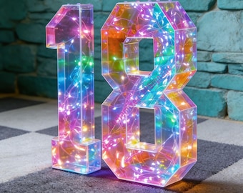 Custom Birthday Numbers Iridescent Glow Letters, Personalized Birthday Gift Sign, 18th Keepsake Decor, Marquee Light Up