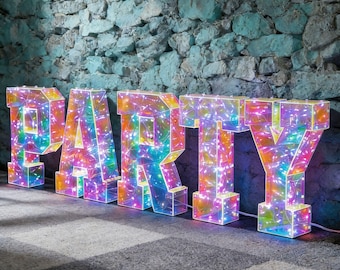 PARTY Marquee Letters, Iridescent Glow Light Up Sign, Custom Event Decor,Birthday,Anniversary