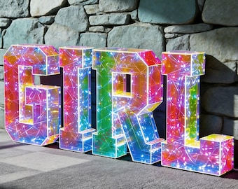 Custom Gril Marquee Letters - 3D Light Up Wall Decor - Iridescent Diamond Glow Letters - Wedding Anniversary Gift - LED Light Up Home Decor