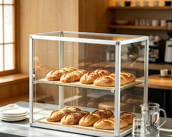 Modern Acrylic Bakery Display Case with Metal Stand, Clear Food Holder for Pastries