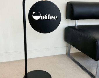 Panneau métallique rond rotatif moderne sur pied, plaque autoportante pour commerce, signalétique extérieure résistante aux intempéries pour café, salon de coiffure, etc.