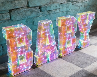 Baby 3D Light-Up Marquee Letters & Numbers - Custom Nursery Decor - LED Wall Sign - Personalized Name or Age - Birthday Party Decorations
