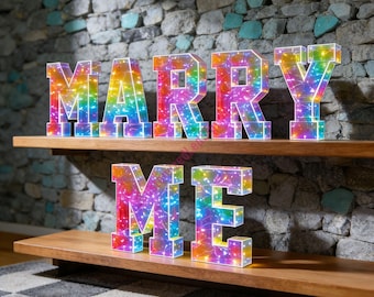 Marry Me Light Up Sign - 4ft/3ft LED Proposal  Iridescent Glow Marquee Letters - Romantic Wedding Engagement Decor -  Backdrop