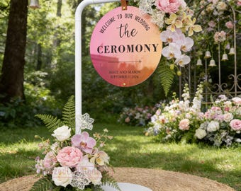 Romantic Outdoor Wedding Signs Set | Iridescent Acrylic Welcome & Arrow Signs for Garden Ceremony, Reception,Engagement Party Decor