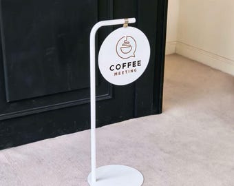 Enseigne métallique personnalisée autoportante, plaque ronde rotative pour commerce, présentoir extérieur pour café/salon de coiffure