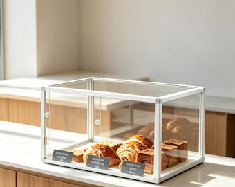 Professional Bakery Display Case, Acrylic Bread & Pastry Stand with Metal Frame for Coffee Shops