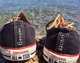 Wedding Converse Iron On Decals, Personalized Bride & Groom Shoe Stickers