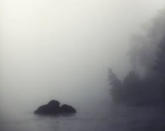Foggy river Michigan mist blue water rock wall decor living room nautical atmospheric